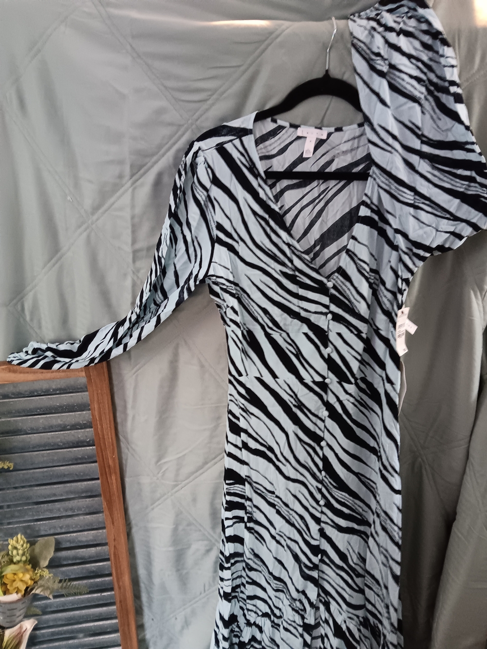 Leith Black and Light Blue Zebra-Print Maxi Dress